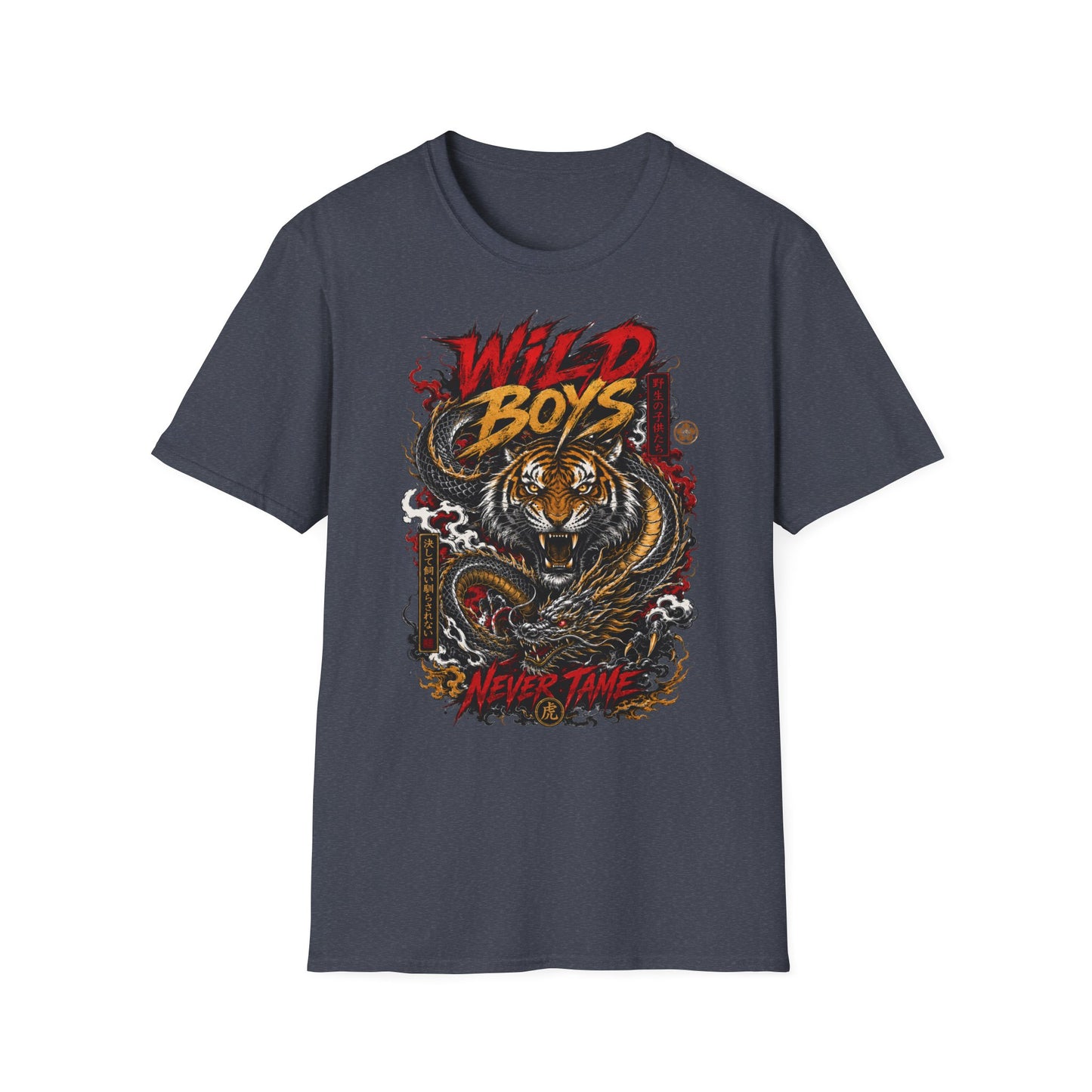 Wild Boys Never Tame T-Shirt anthrazit Tiger Dragon Japanese Streetwear Unisex