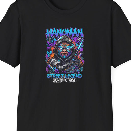 Hanuman T-Shirt schwarz — Street Legend Streetwear Vorderansicht – Design Nahaufnahme