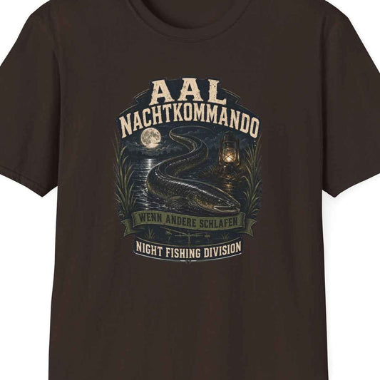 Aal Nachtkommando T-Shirt — Angler Geschenk Nachtangler Ansicht – Design Nahaufnahme