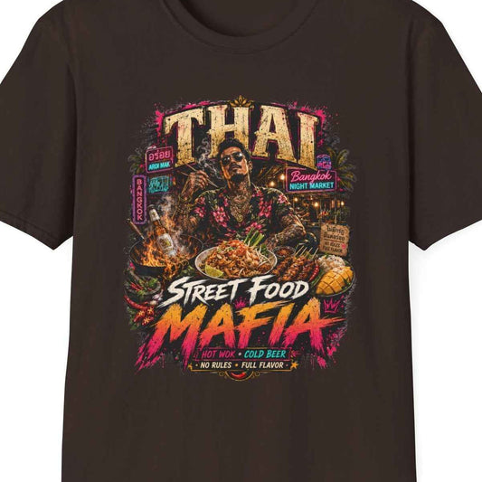 Thai Street Food Mafia T-Shirt schwarz Thailand Foodie Streetwear Graphic Tee – Design Nahaufnahme