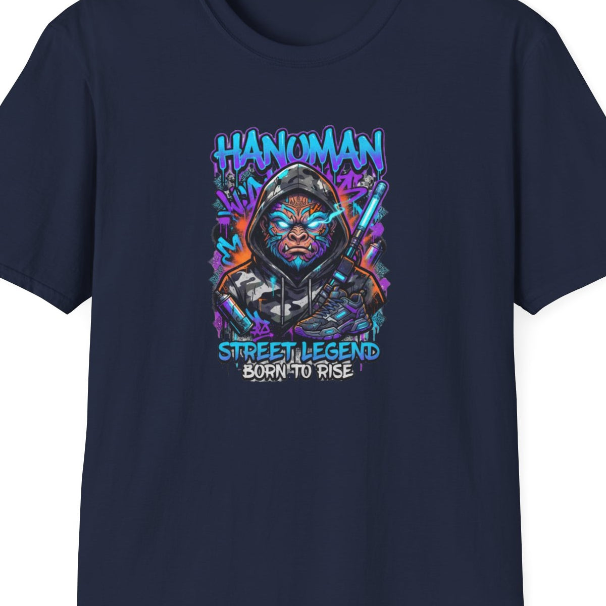 Hanuman T-Shirt Navy — Graffiti Streetwear Vorderansicht – Design Nahaufnahme