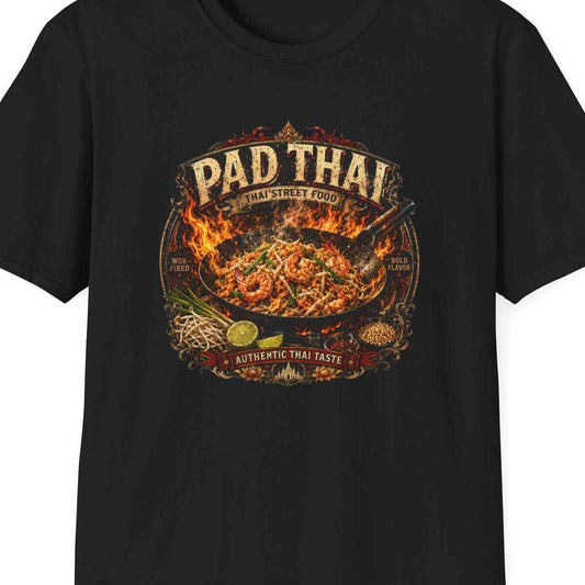 Pad Thai T-Shirt — Wok Fired Thai Street Food, Scharfe Asian Streetwear Herren Damen – Design Nahaufnahme