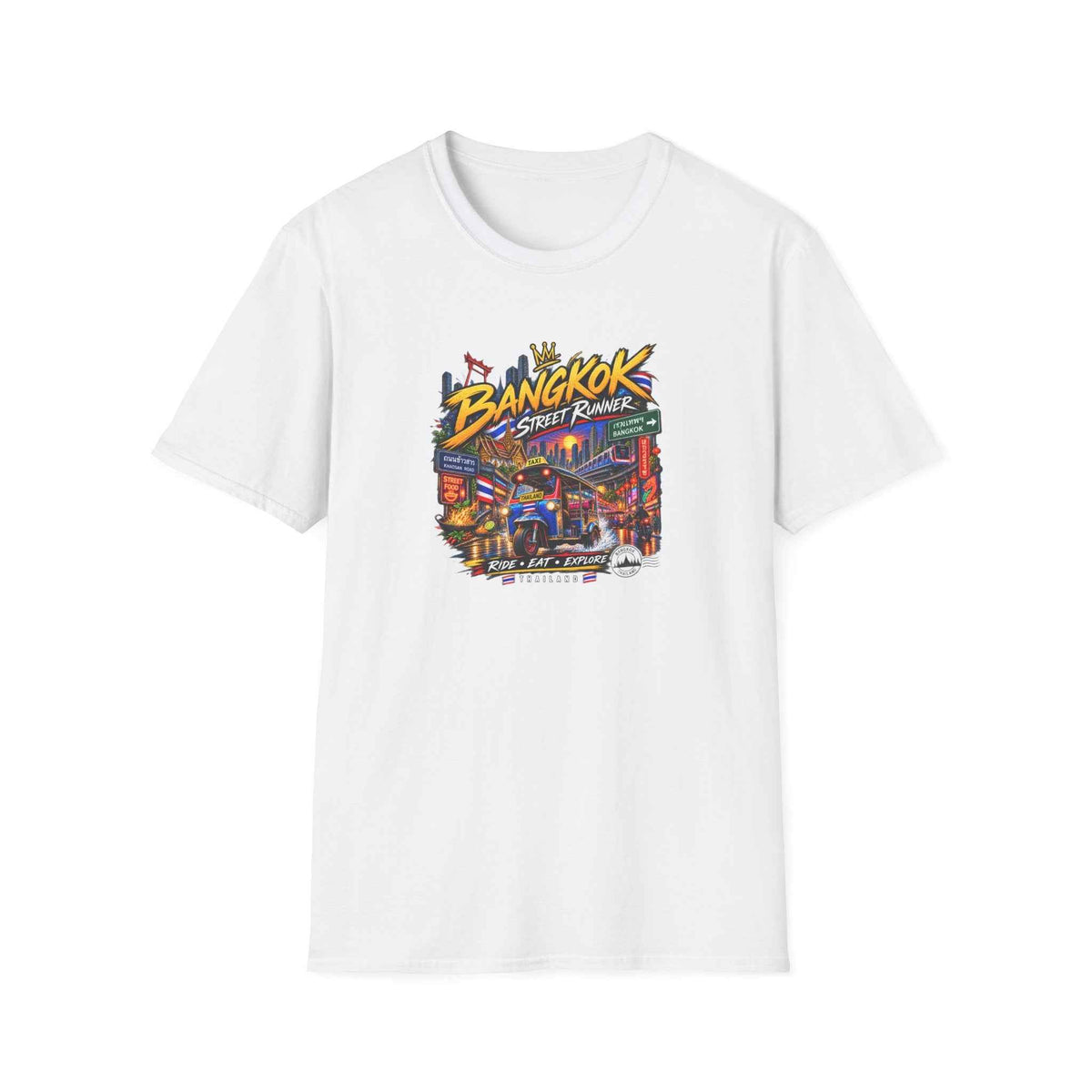 Bangkok Street Runner T-Shirt weiss — Tuk Tuk Graphic Tee Thailand Geschenk
