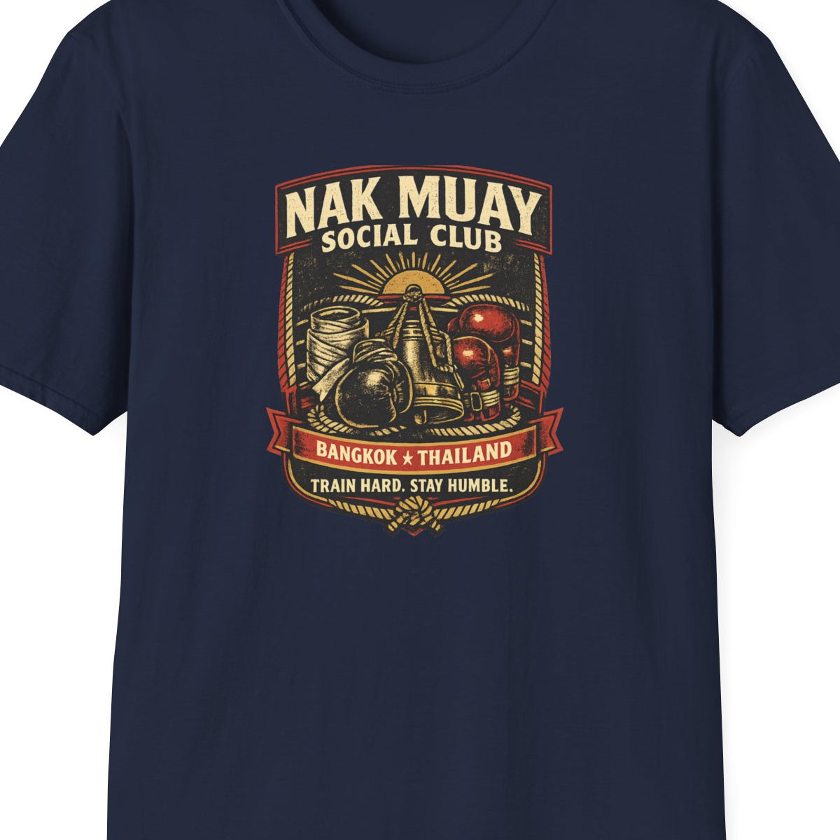 Nak Muay Social Club T-Shirt Navy Muay Thai Graphic Tee Unisex – Design Nahaufnahme
