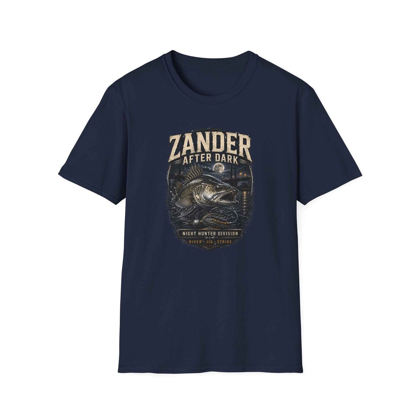 Zander After Dark T-Shirt Dark Heather — Nachtangler Vorderansicht