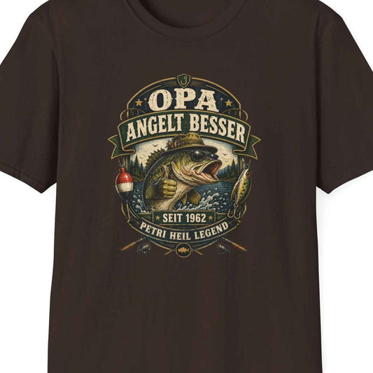 Opa angelt besser T-Shirt – Petri Heil Angler Geschenk für Opa & Papa | Vatertag & Geburtstag – Design Nahaufnahme