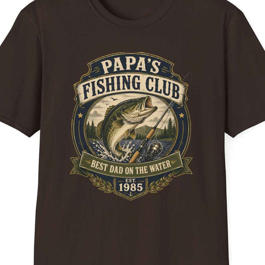 Papa's Fishing Club Angler T-Shirt – Bester Papa am Wasser, Vatertagsgeschenk – Design Nahaufnahme