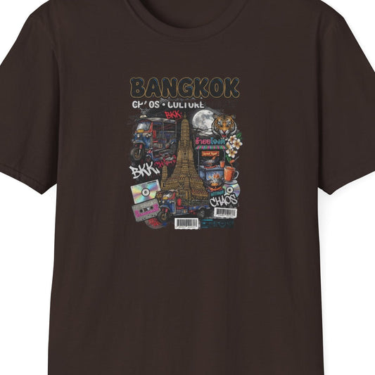 Dark Chocolate Bangkok Chaos Culture Night T-Shirt – Design Nahaufnahme