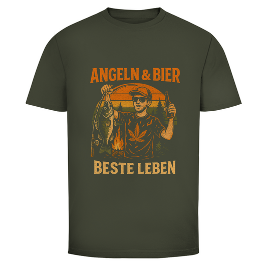 Angeln & Bier T-Shirt – Bestes Leben – T-Shirt Designdetail Nahaufnahme