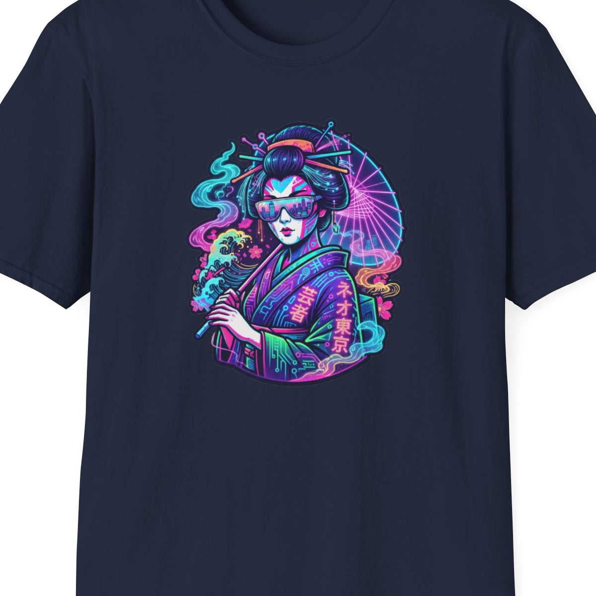 Navy Neon Geisha T-Shirt – Design Nahaufnahme
