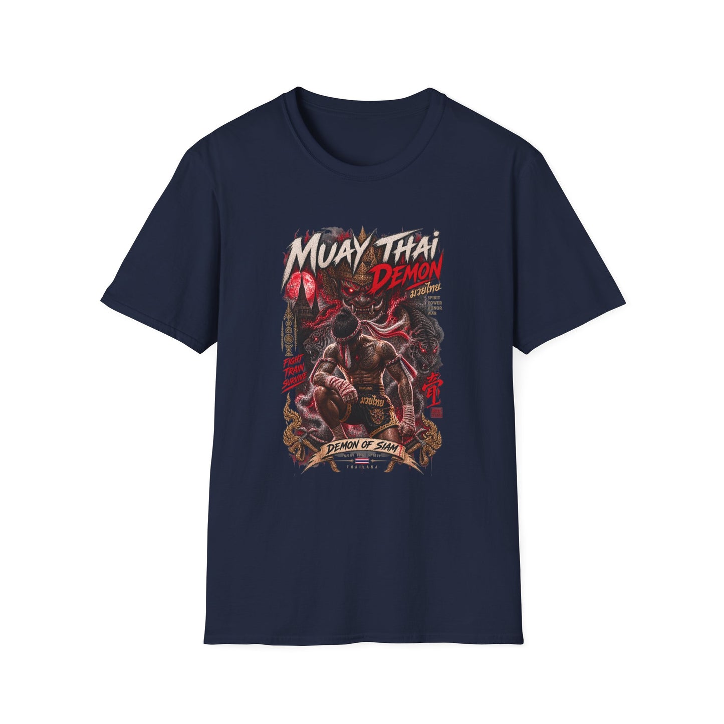 Muay Thai Demon T-Shirt navy — Thai Boxing Streetwear Vorderansicht