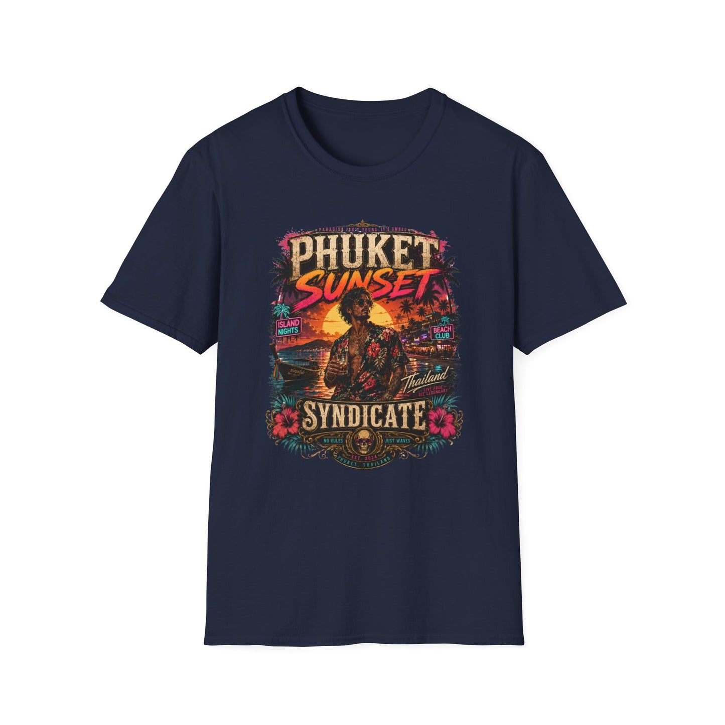 Phuket Sunset Syndicate T-Shirt navy Thailand Beach Club Streetwear Graphic Tee