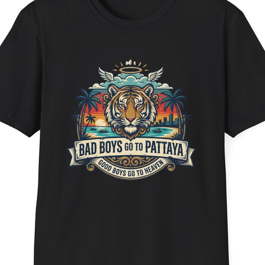 Thailand Tiger T-Shirt schwarz Pattaya Souvenir Streetwear Graphic Tee – Design Nahaufnahme