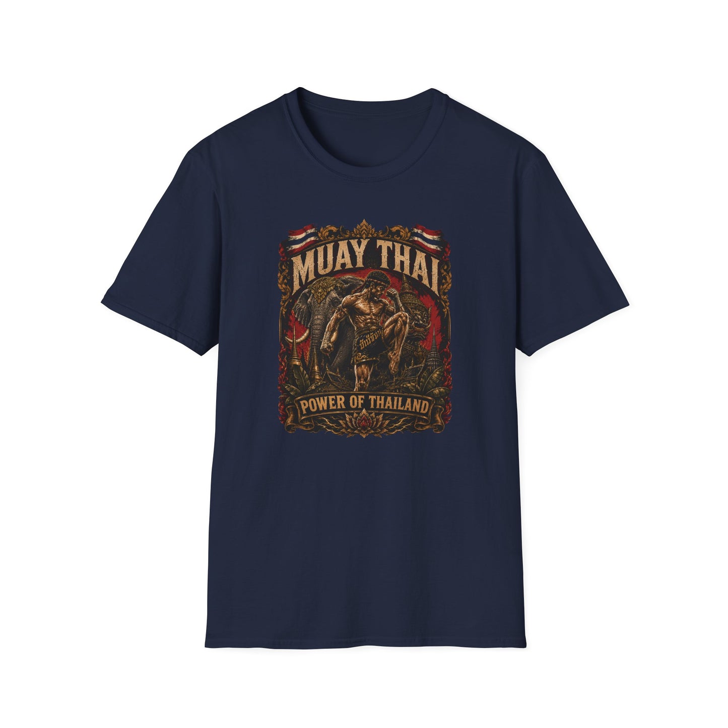Muay Thai Born to Fight T-Shirt navy – Thai Streetwear Fighter Vorderansicht