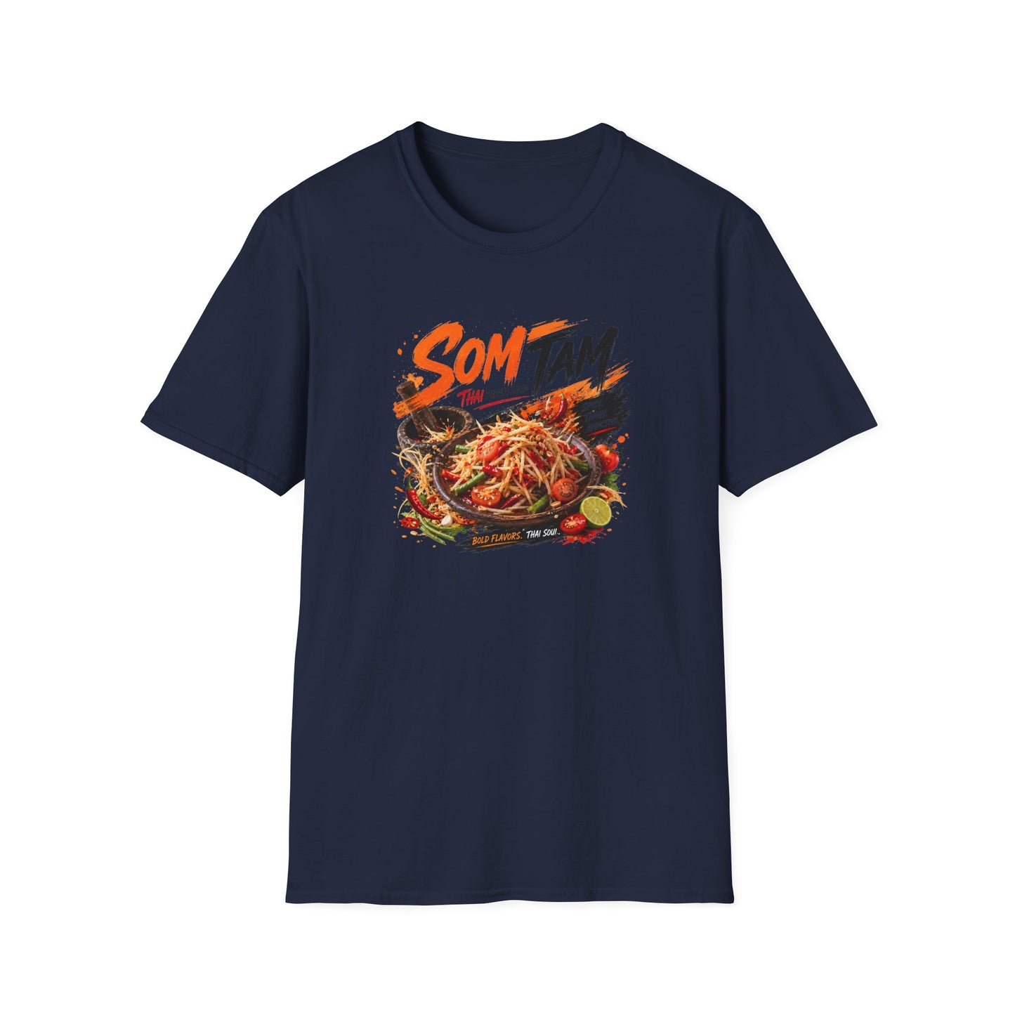 Som Tam T-Shirt Navy — Thai Papaya Salad Streetwear Vorderansicht