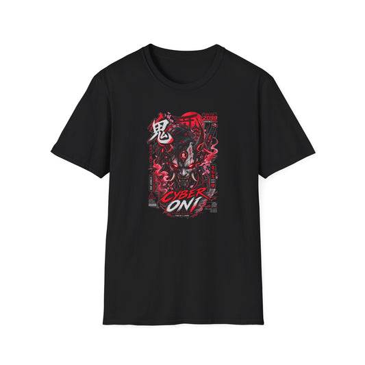 Cyber Oni T-Shirt Weiß – Cyberpunk Streetwear Vorderansicht