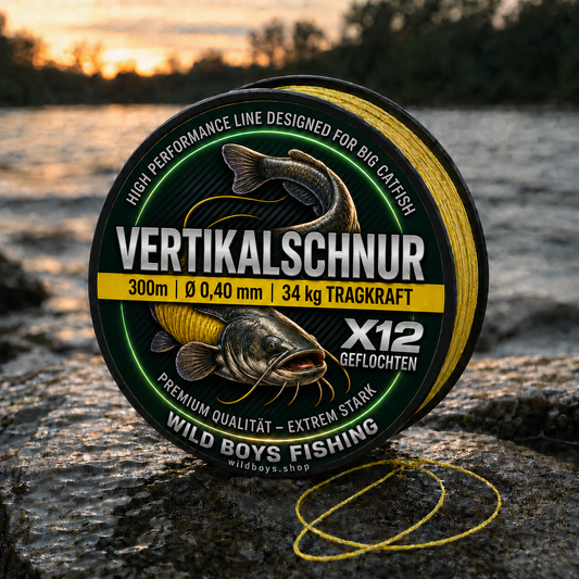 Wild Boys Mega X12 Vertikalschnur Wels 0,40 mm 300 m — 12-fach geflochten Gelb | 34 kg