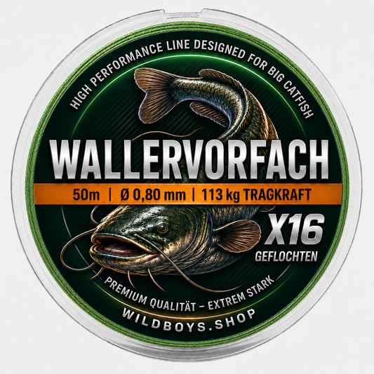 Geflochtenes Waller Vorfach 0,80 mm – 113 kg Tragkraft – 50 m – Angelschnur Frontansicht
