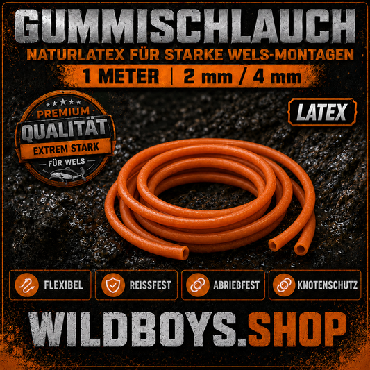 Gummischlauch Orange 1m Naturlatex — U-Posen-Stopper Wels Knotenschutz (3mm/6mm & 2mm/4mm)