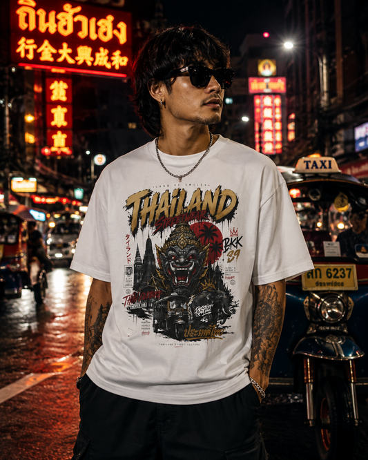 Thailand Streetwear T-Shirt — Bangkok Tempel & Elefant Herren Damen