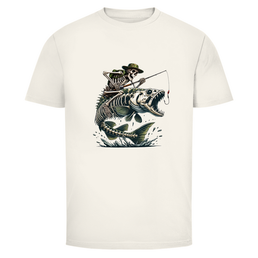 Skelett Fisher – T-Shirt Designdetail Nahaufnahme