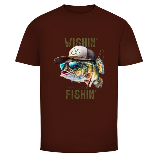 Wishing I Was Fishing – Angler T-Shirt – T-Shirt Designdetail Nahaufnahme