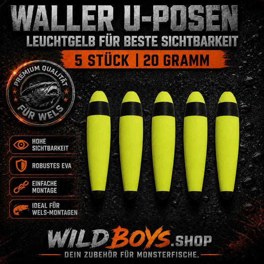 Waller U-Posen Gelb EVA 10 g, 20 g & 30 g – 5 Stück oder Mix-Set | Wild Boys Fishing