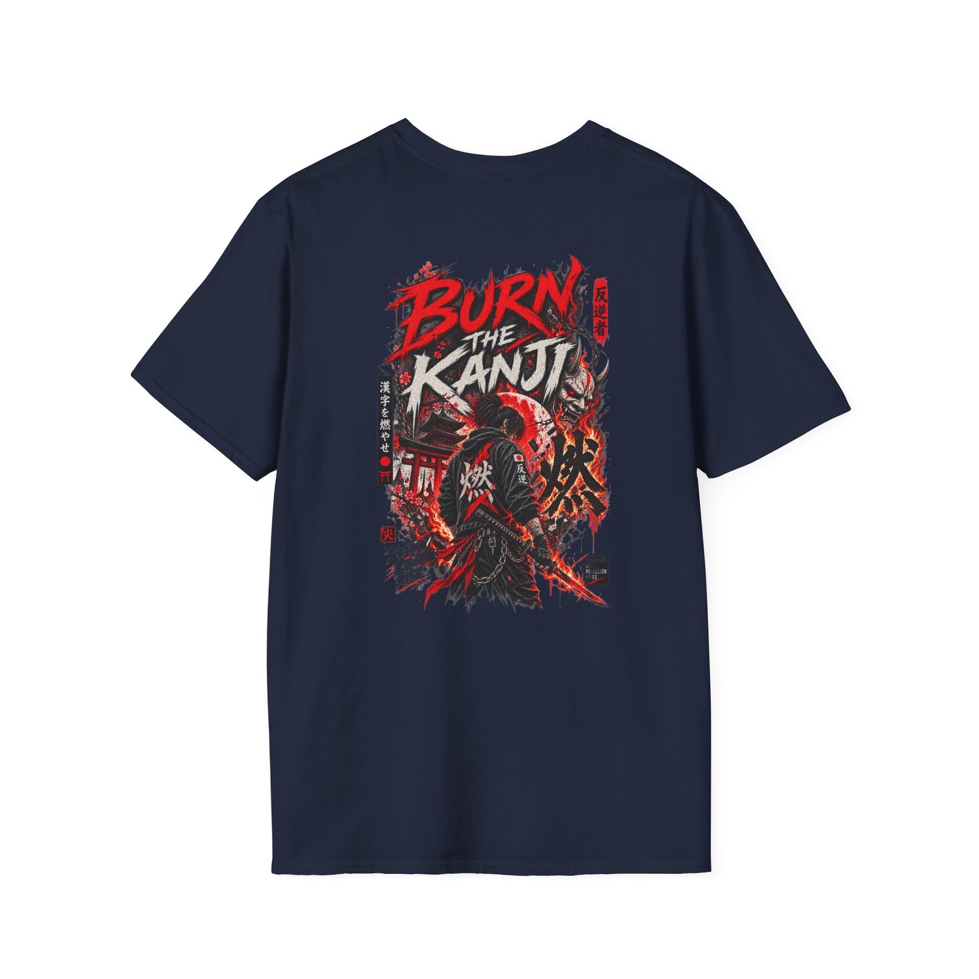 Burn The Kanji T-Shirt Navy — Samurai Streetwear Rueckansicht