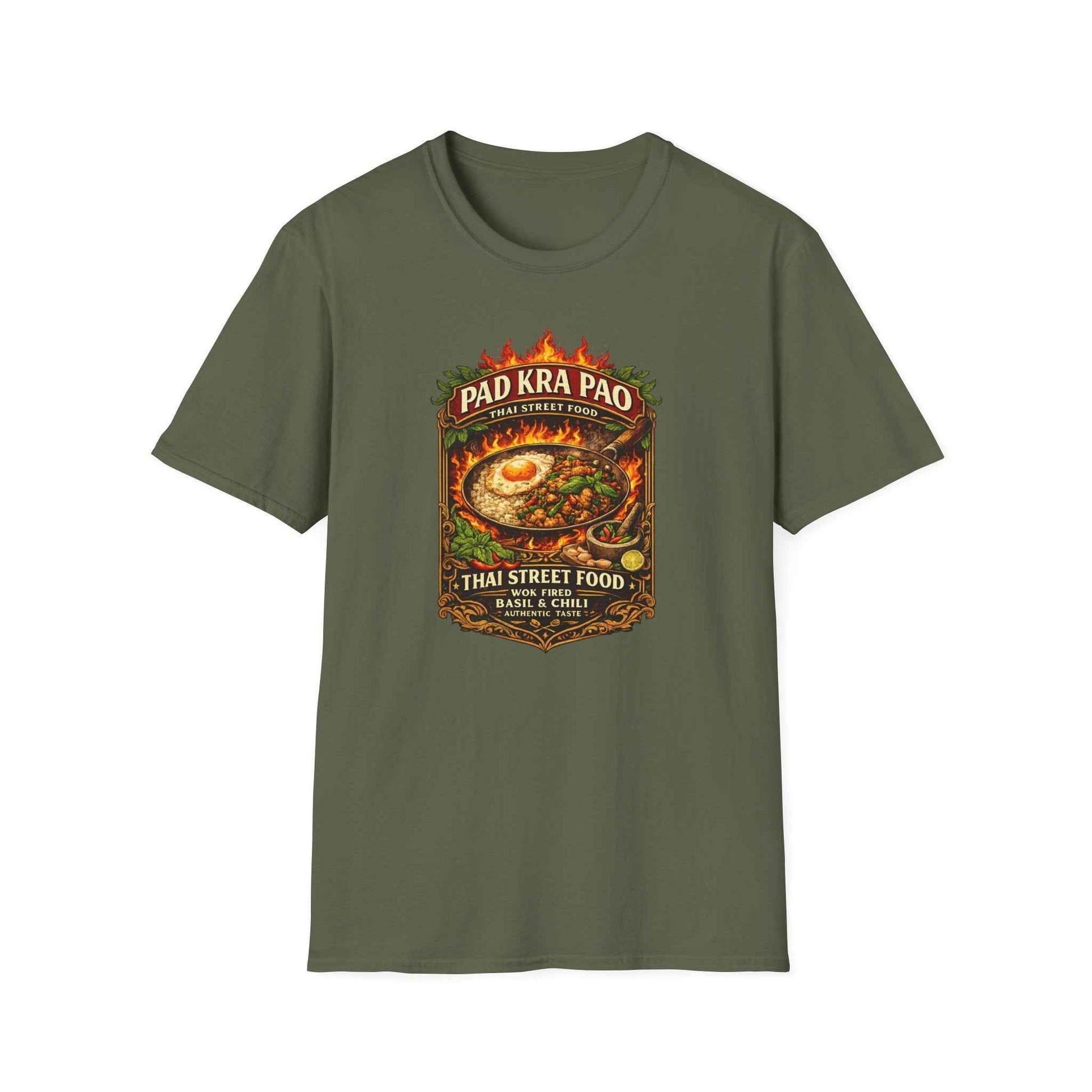 Pad Kra Pao T-Shirt Military Green Thai Street Food Graphic Tee Unisex