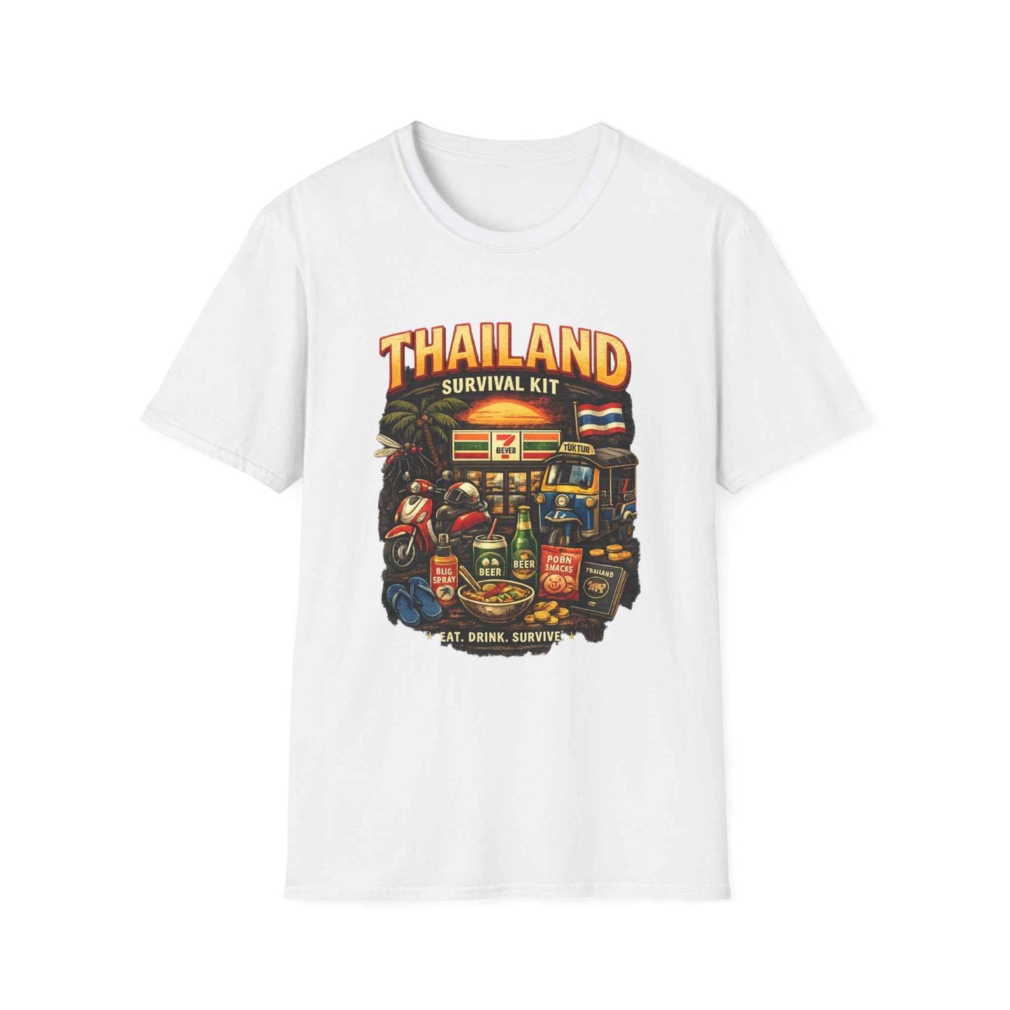 Thailand Survival Kit T-Shirt weiß Funny Travel Souvenir Eat Drink Survive Streetwear