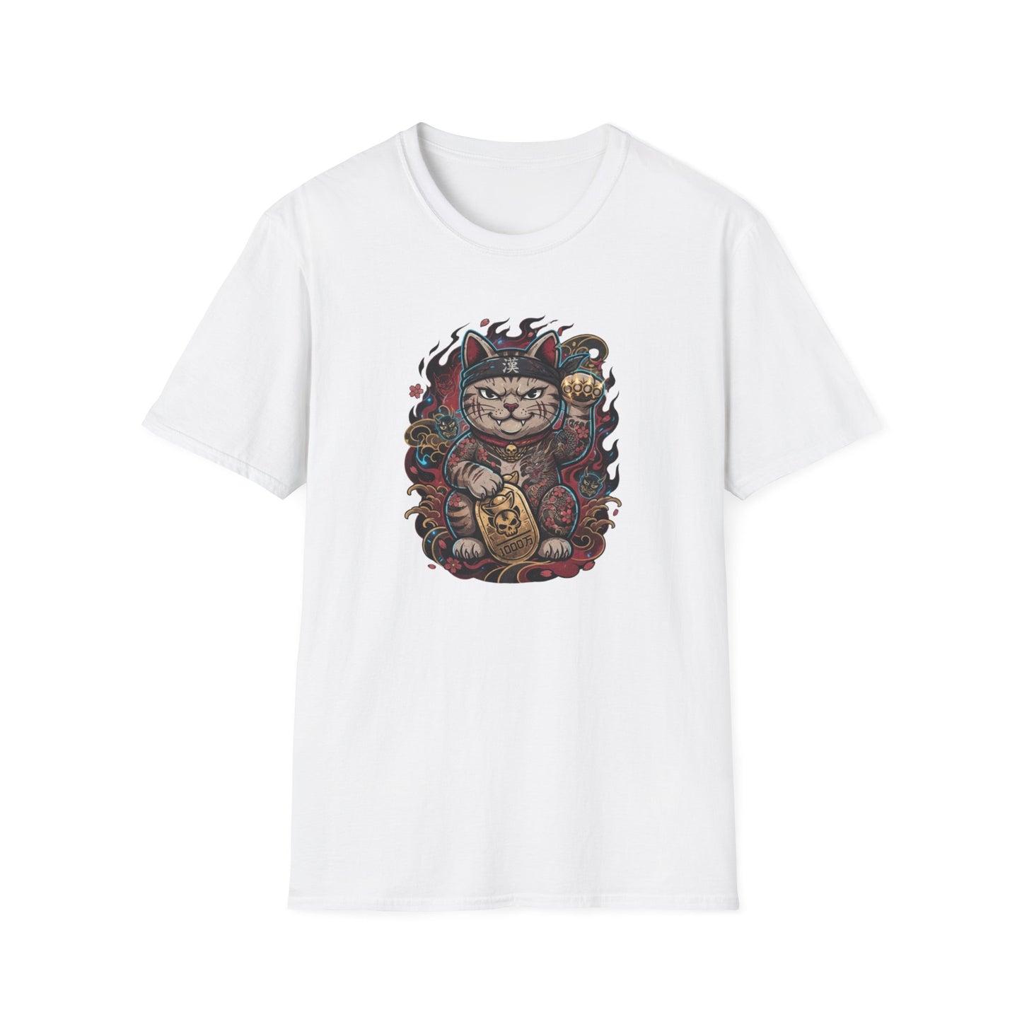 Gangster Cat T-Shirt weiss - Maneki Neko Streetwear Vorderansicht