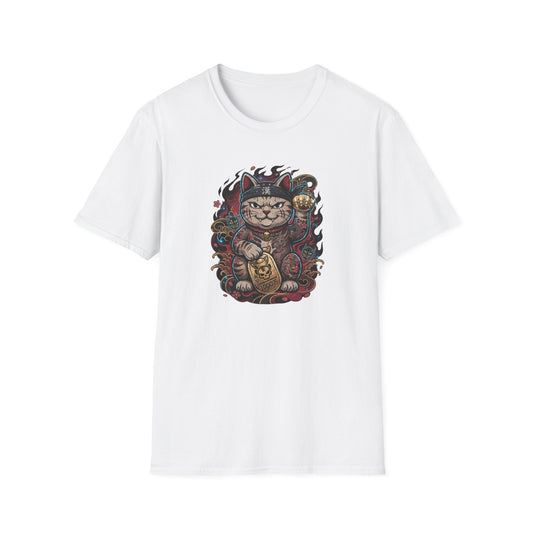 Gangster Cat T-Shirt weiss - Maneki Neko Streetwear Vorderansicht