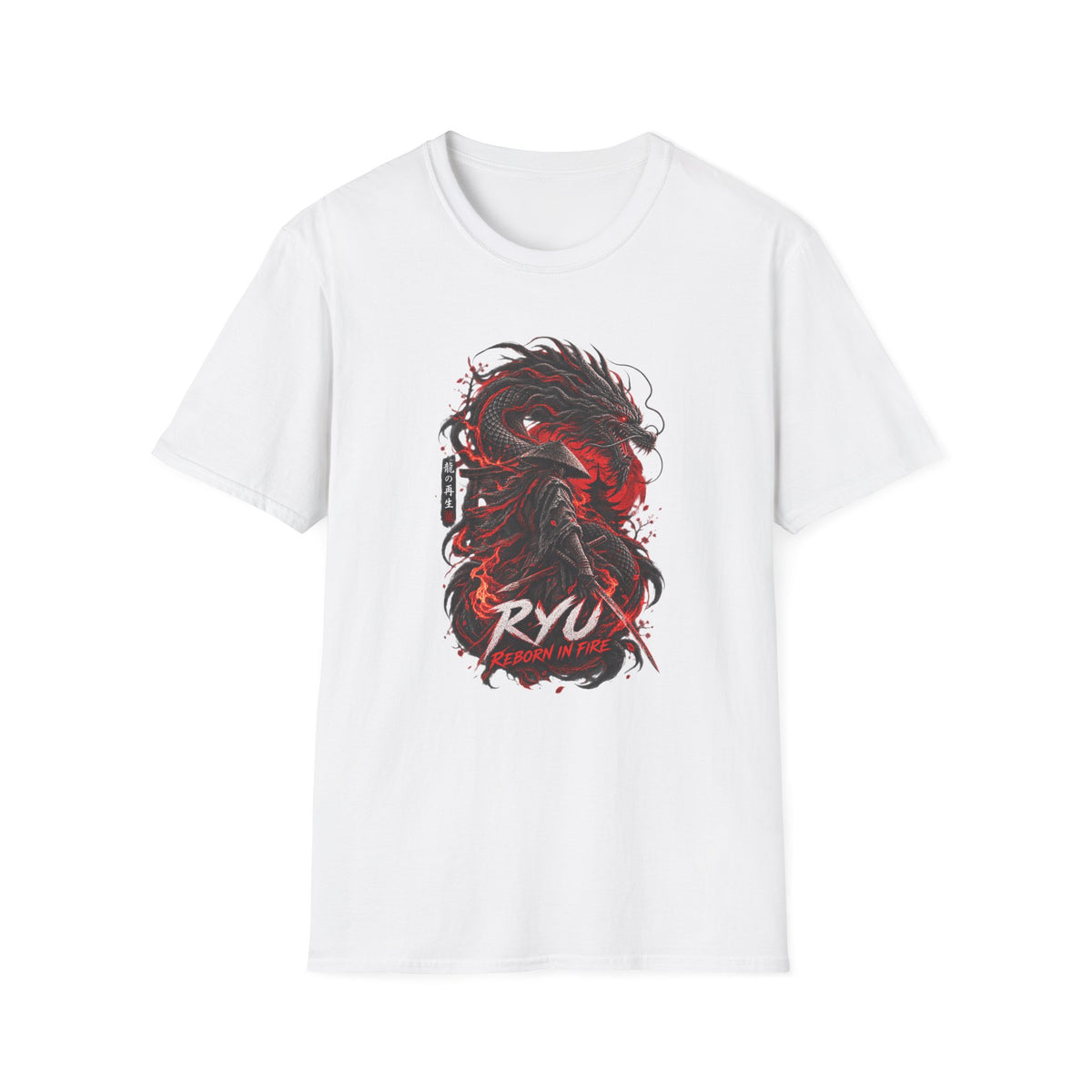 Ryu Feuerdrache T-Shirt weiss — Kanji Drachen Graphic Tee Geschenk