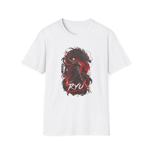 Ryu Feuerdrache T-Shirt weiss — Kanji Drachen Graphic Tee Geschenk