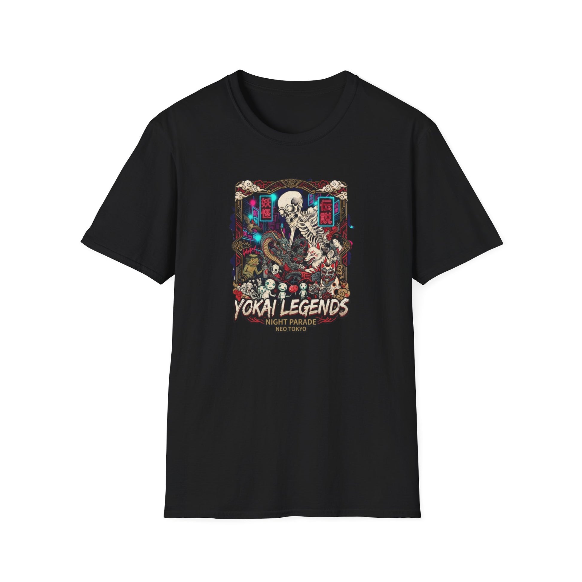 Night Parade Yokai T-Shirt schwarz — Gashadokuro Skelett Streetwear Vorderansicht