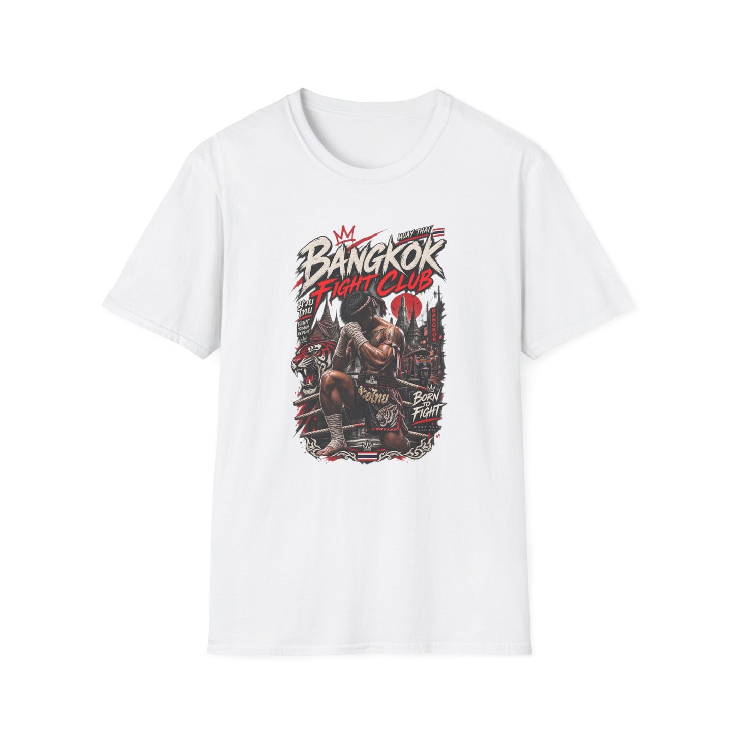 Muay Thai Crown Fighter T-Shirt weiß — Bangkok Boxer Tiger Graphic Tee Geschenk
