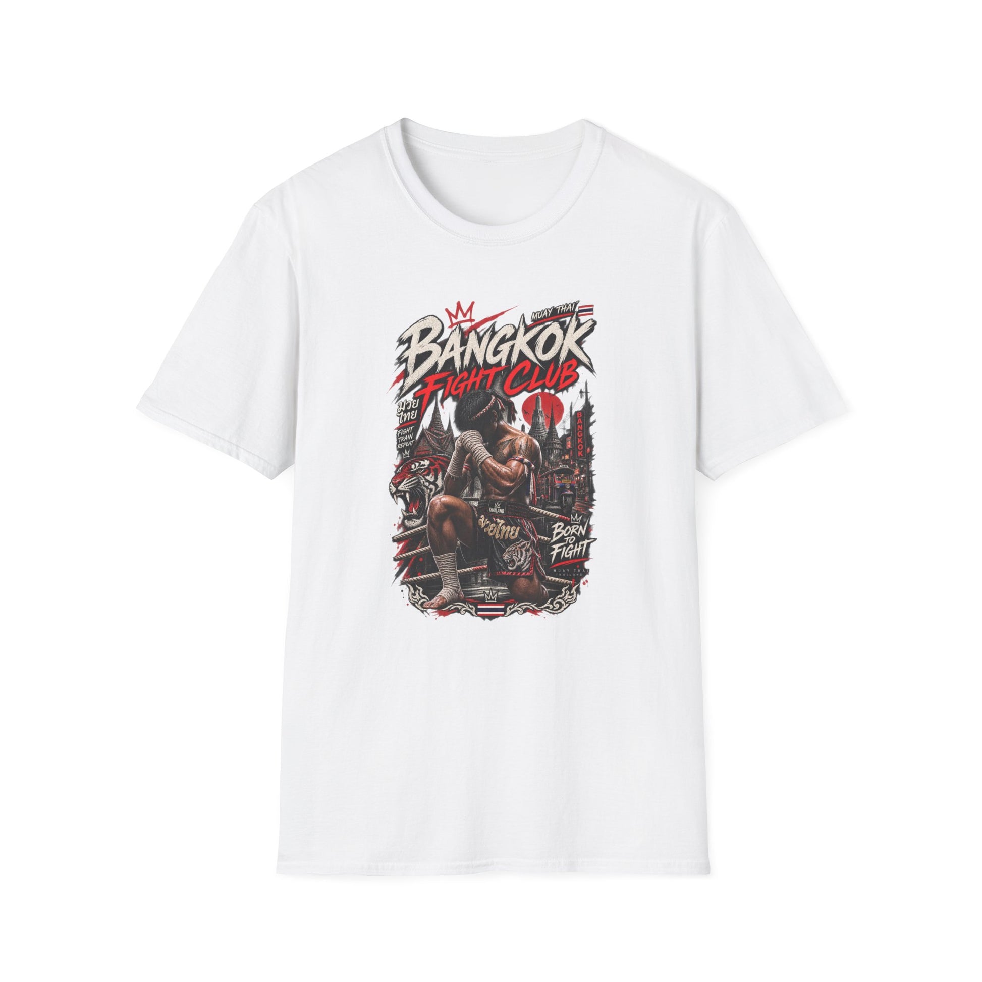 Muay Thai Crown Fighter T-Shirt weiß — Bangkok Boxer Tiger Graphic Tee Geschenk