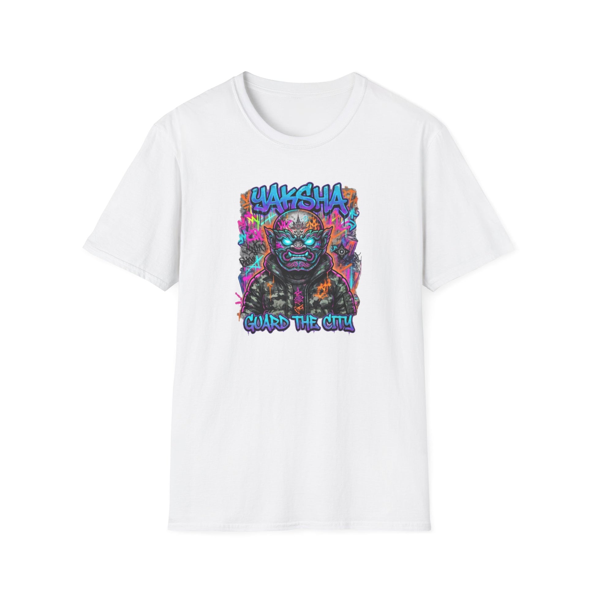 Yaksha T-Shirt weiß — Neon Thai Dämon Graphic Tee Streetwear Geschenk