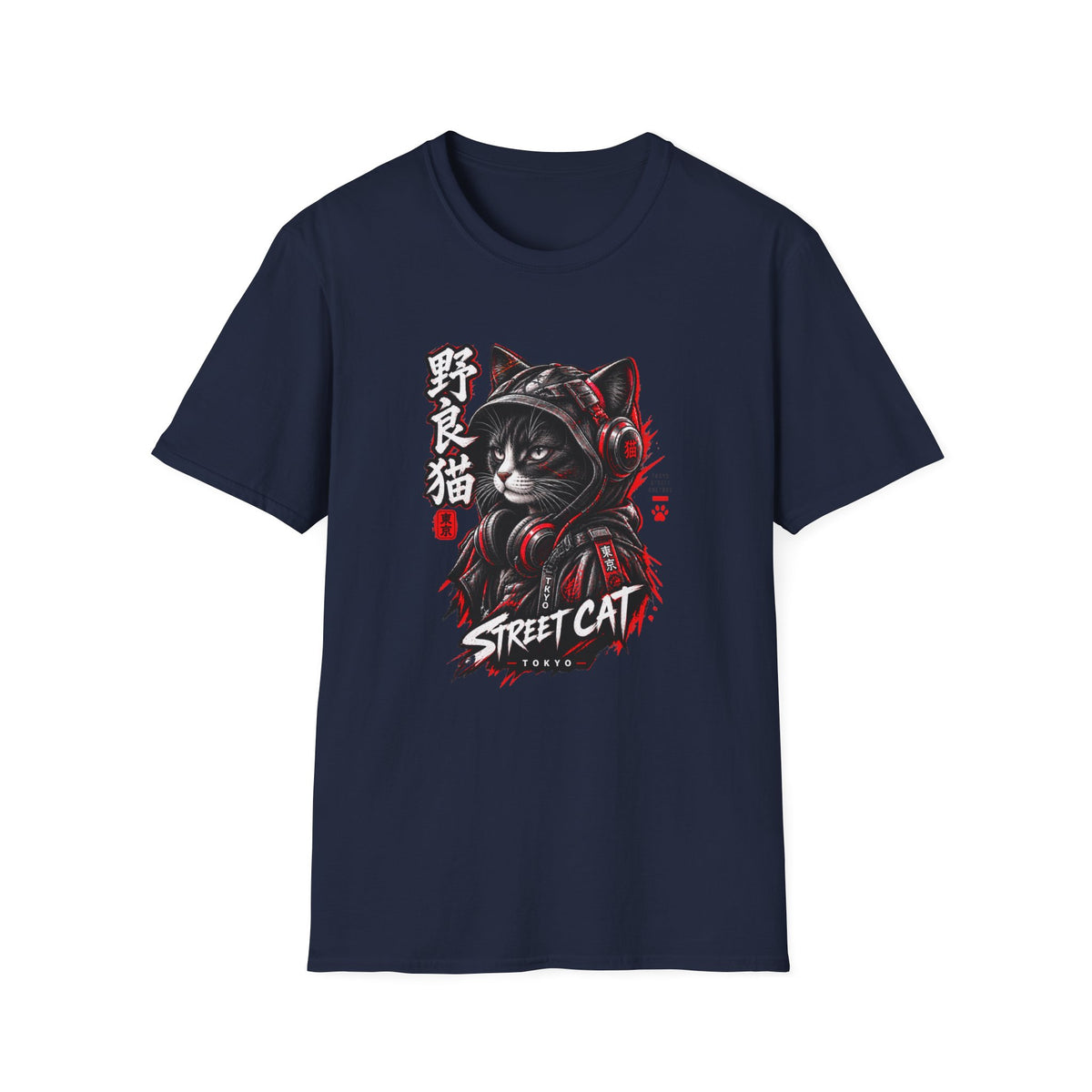 Street Cat Tokyo Herren T-Shirt Cyberpunk Neko Anime Streetwear