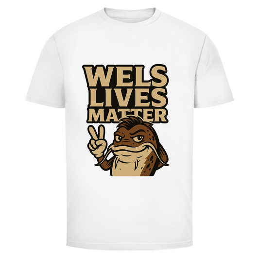 Wels Lives Matter – Angler T-Shirt Herren – T-Shirt Designdetail Nahaufnahme