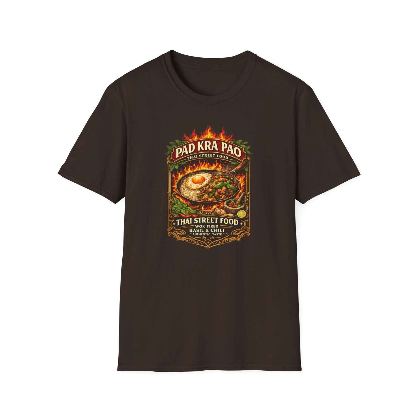 Pad Kra Pao T-Shirt Dark Chocolate braun Thai Food Graphic Tee Unisex