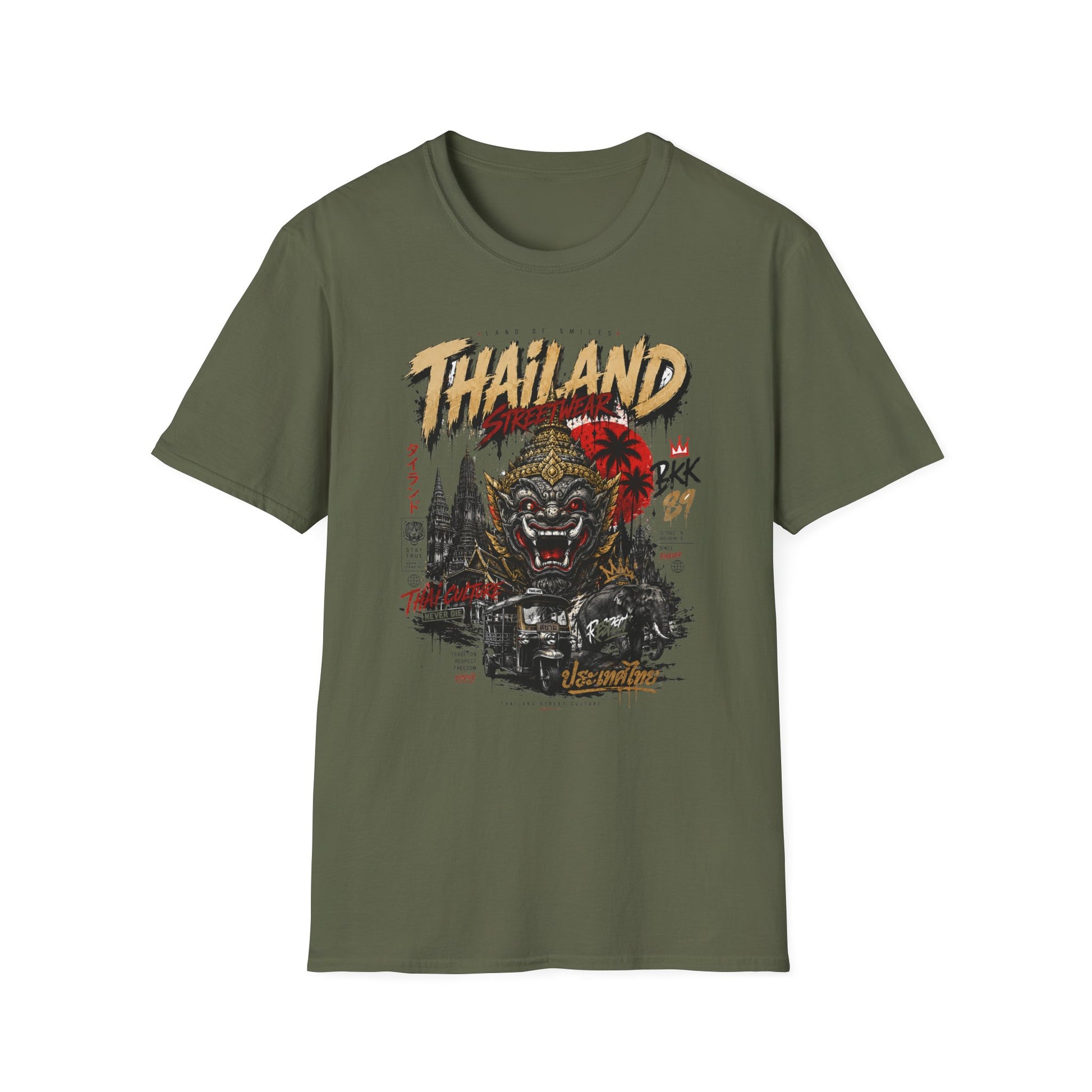Thailand Streetwear T-Shirt Military Green — Bangkok Streetwear Vorderansicht