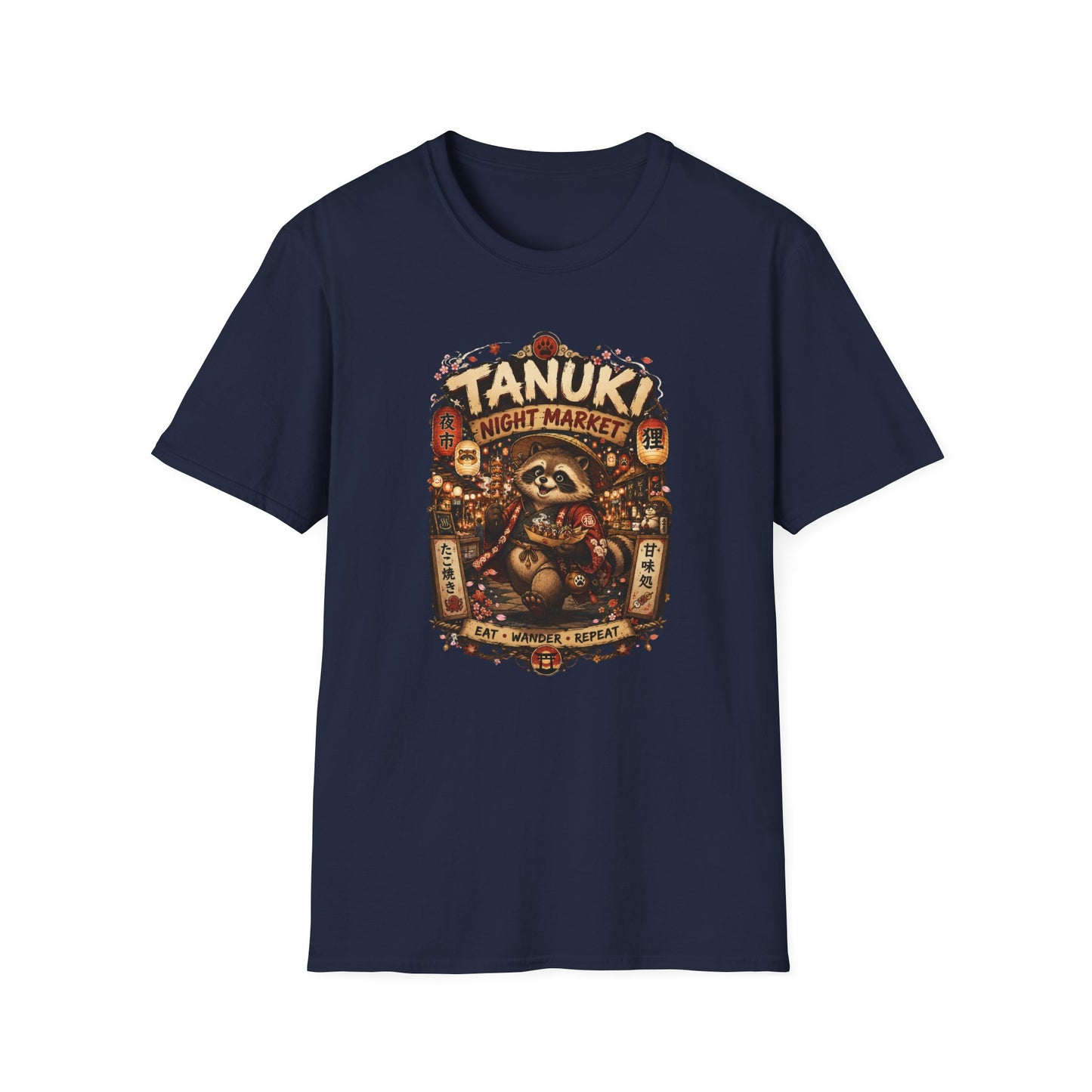 Tanuki Night Market T-Shirt Schwarz Japanische Folklore Graphic Tee