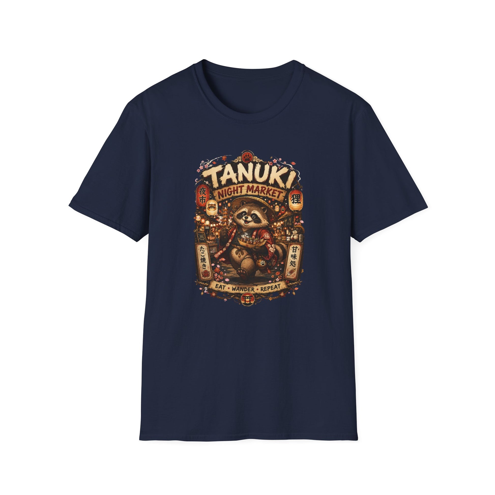 Tanuki Night Market T-Shirt Schwarz Japanische Folklore Graphic Tee