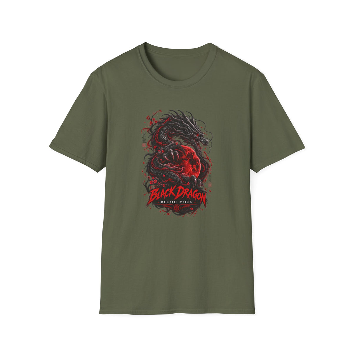 Blood Moon Dragon T-Shirt Military Green — Japanese Streetwear Vorderansicht