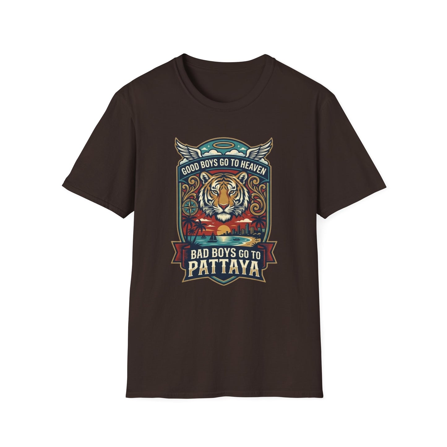 Bad Boys Pattaya T-Shirt braun Tiger Thailand Graphic Tee Unisex Vorderansicht