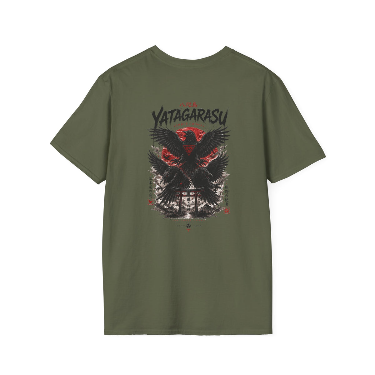 Yatagarasu T-Shirt Military Green — japanische Krähe Backprint Streetwear