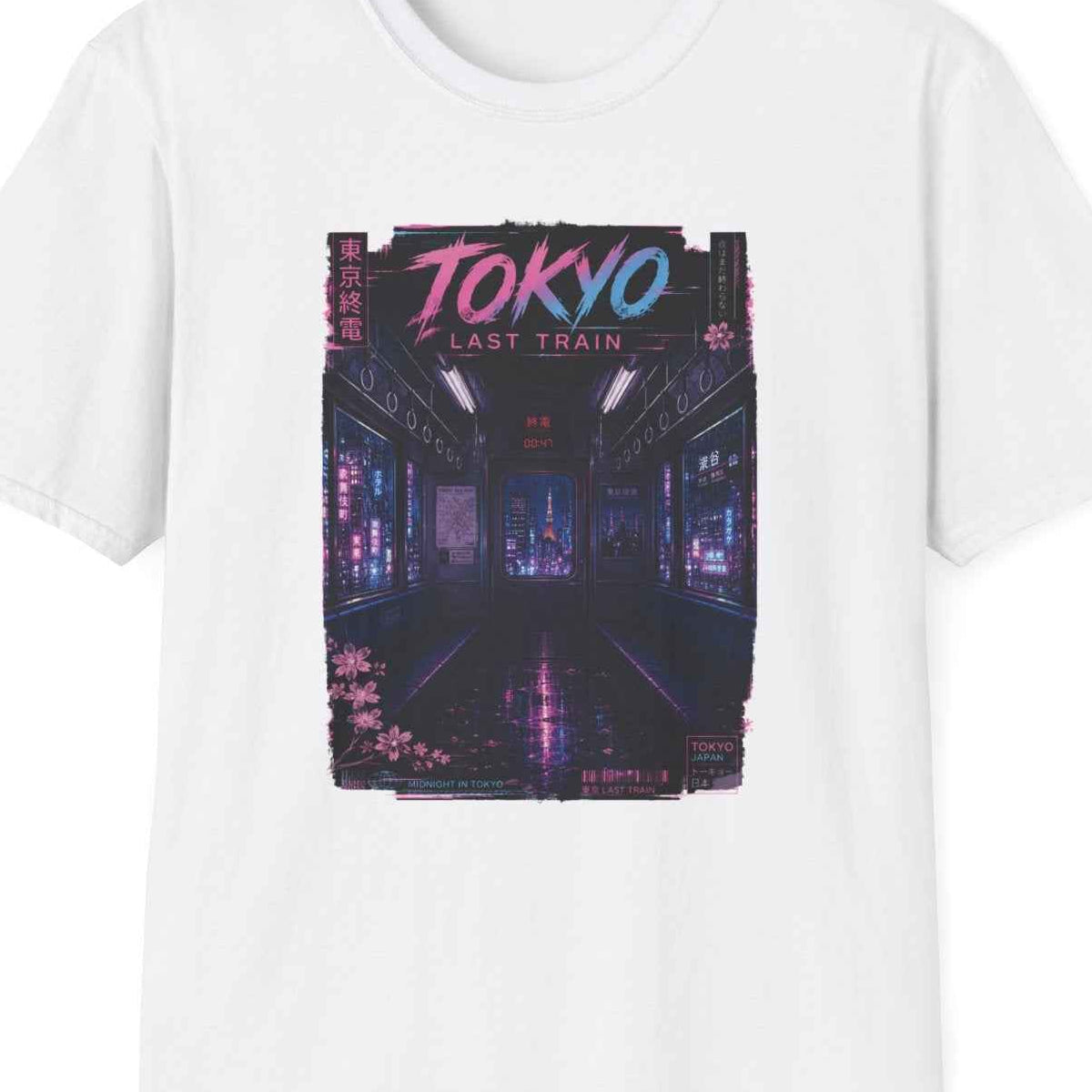 Tokyo Last Train T-Shirt – Cyberpunk Neon Vaporwave Streetwear – Design Nahaufnahme