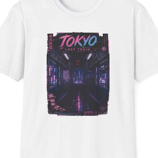 Tokyo Last Train T-Shirt – Cyberpunk Neon Vaporwave Streetwear – Design Nahaufnahme