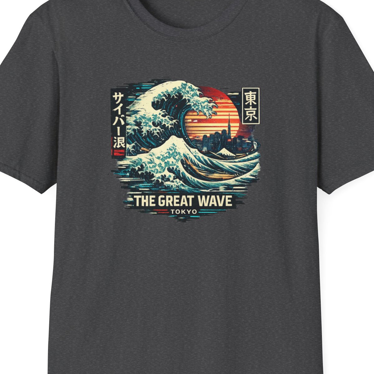 Dark Heather Great Wave Tokyo T-Shirt – Design Nahaufnahme